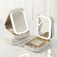 LED Mirror Makeup Storage Box Cosmetics Storage Box Fashion Portable Travel Makeup Bag Simple Makeup Case with Mirror for Woman