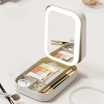 LED Mirror Makeup Storage Box Cosmetics Storage Box Fashion Portable Travel Makeup Bag Simple Makeup Case with Mirror for Woman