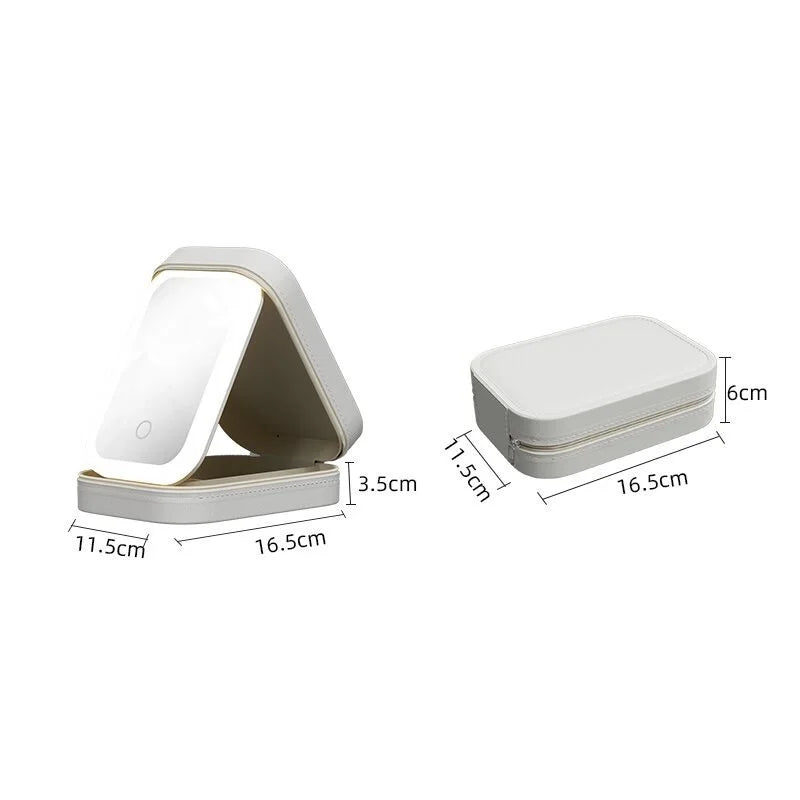 LED Mirror Makeup Storage Box Cosmetics Storage Box Fashion Portable Travel Makeup Bag Simple Makeup Case with Mirror for Woman